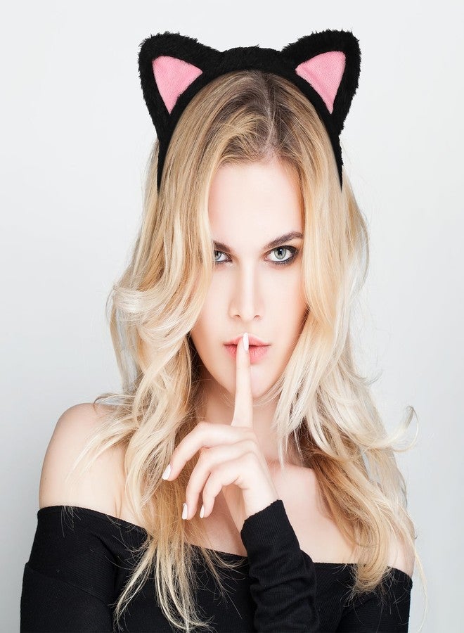Etercycle Cat Ears Headband, Black Cat Halloween Cosplay Headbands, Plush Soft Makeup Headbands for Women Washing Face, Shower, Yoga - Image 5